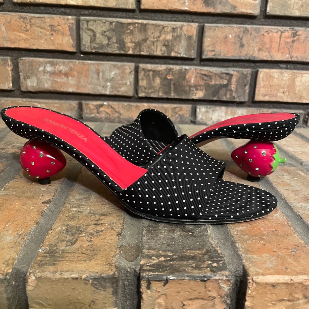 Ramon Tenza *Polka Dot *Swarovski studded *strawberry heel *slides *size 9.5
